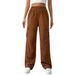 Voya 2026 Spring/Summer New European And American Women's Loose-Fit Elastic Waist Cargo Pants Corduroy Wide-Leg Straight Casual Pants_ecoleips.com