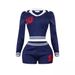 Women's Clothing New Autumn College Style Lapel Girl Contrast Color Elastic Long Sleeved Top Shorts Suit Female_ecoleips.com