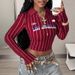 Women's 3D Print V-Neck Blouse Long Sleeve Trendy Top with Sheer Panel Design_ecoleips.com