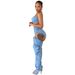 NY8175 Washed Stretch Denim Personality Split Zipper Three-Dimensional Pocket Chest Wrap Sexy Set_ecoleips.com