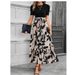Women's Floral Print Round Neck Midi Dress – Elegant Resort Wear With Exotic Vacation Style For Spring Summer 2026_ecoleips.com