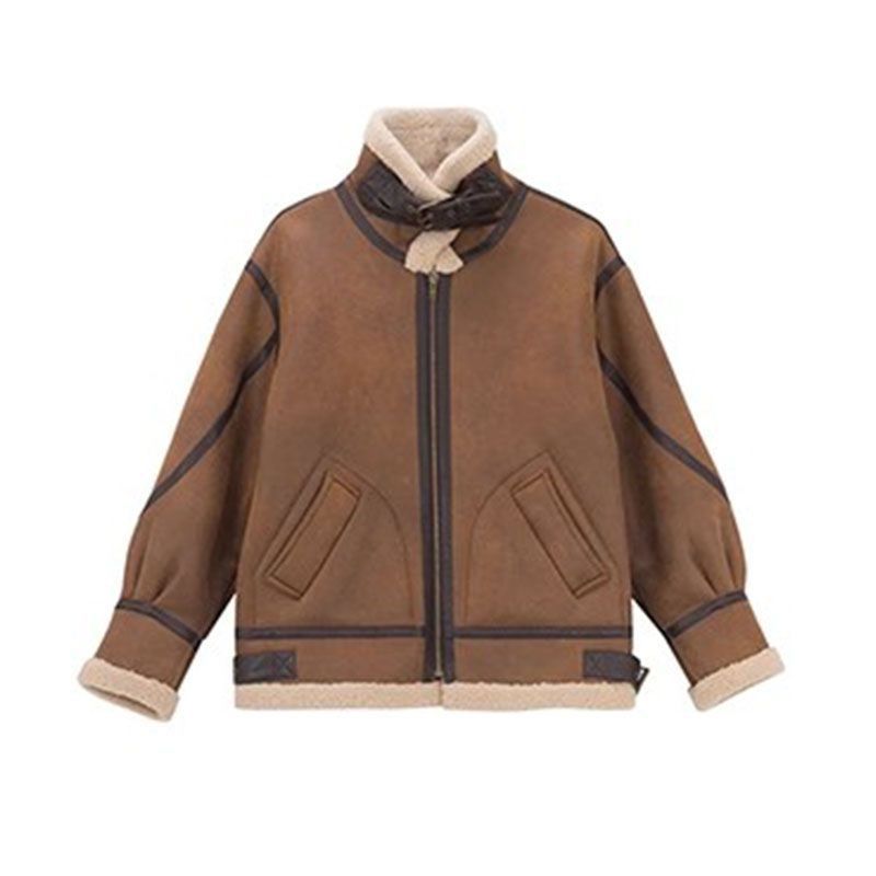 Men's Shearling Biker Jacket – Winter Suede Coat With Fleece Lining, Thickened Warm Outerwear In Coffee Brown_ecoleips.com