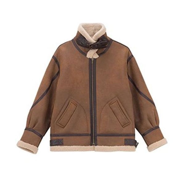 Men's Shearling Biker Jacket – Winter Suede Coat With Fleece Lining, Thickened Warm Outerwear In Coffee Brown_ecoleips.com