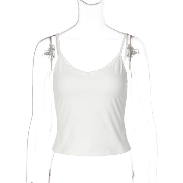 Women's Lace Trim Camisole Slimming Top For Inner Or Outer Wear Versatile Solid Color Spring_ecoleips.com