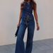 Women's Clothing Sleeveless Vest Fashion Wide Leg Denim Suit_ecoleips.com