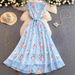 Vintage Floral Sundress – V-Neck Sleeveless A-Line Maxi Dress With Waist Seam (S-Xxl, Beige/Blue, Boho Summer Dress)_ecoleips.com