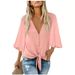 Women's Clothing Summer Temperament Commuting Sun Protection Loose Chiffon V Neck Knotted Shirt_ecoleips.com