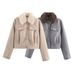 Women's Short Wool Jacket – Stylish Aviator Coat With Faux Fur Collar For Autumn & Winter_ecoleips.com