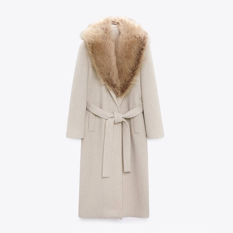 Luxury Faux-Fur Collar Wool Coat – Elegant Long Winter Overcoat With Detachable Fur Trim (S/M/L, Beige/Khaki For Timeless Sophistication)_ecoleips.com