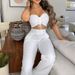 Women's Clothing Elegant Solid Color Waist Revealing Slim Fitting Lace Up Tube Top Wide Leg Trousers Suit_ecoleips.com