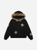 Women's Clothing Retro Style Fur Collar Star Hot Diamond Jacket For Men And Women High Street Trend Niche All Match Zipper Hooded Sweatshirt_ecoleips.com