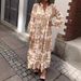 Women's Clothing New Stand Up Collar Trumpet Sleeve Printed Casual Dress_ecoleips.com
