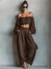 Women's Elegant Casual Fashion Off-the-Shoulder T-Shirt And Pants Set Solid Color American Style Two-Piece Spring/Autumn Summer_ecoleips.com