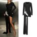 Women's Clothing Spring Round Neck Long Sleeve Black Diamond Flower Mopping Tassel Solid Color Dress_ecoleips.com