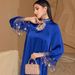 Blue Laser Gradient Abaya Dress With Tassel Details - Elegant Long Islamic Robe_ecoleips.com