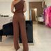 Women's solid color oblique collar striped elastic slim fit knitted sweater and pants suit for women_ecoleips.com