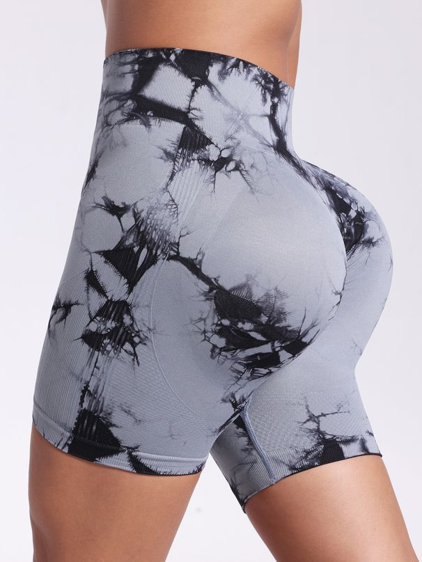 Women's Clothing Tie Dye High Waist Abdomen Yoga Shorts Women's European And American Fitness Sports Tie Dye Peach Hip Three Point Pants_ecoleips.com