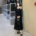 Autumn New Korean Fashion Flocked Camisole Black Cardigan Two-Piece Set Maternity Dress_ecoleips.com