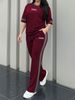 Women's Spring/Summer/Fall Two Piece Set Crew Neck Short Sleeve T-Shirt & Casual Elastic Waist Loose Fitting Trousers_ecoleips.com