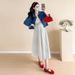 Autumn New Korean Fashion Denim Jacket + Patchwork Dress Two-Piece Set For Pregnant Women_ecoleips.com
