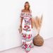 Off-Shoulder Long Skirt Dress Red Floral Print Spring/Summer New Arrivals Collection_ecoleips.com