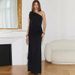 European And American Best-Selling Women's Clothing 2026 Spring New Fashion One-Shoulder Strap Pleated Slim-Fit Solid_ecoleips.com