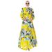 Women's Clothing Elegant Long Sleeved Waist Slimming Printed Pleated Large Swing Dress_ecoleips.com