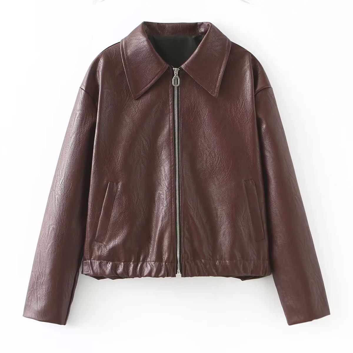 Women's Clothing Vintage Leather Jacket – Distressed Biker Style With Asymmetrical Zipper (Black, Oversized Fit)_ecoleips.com