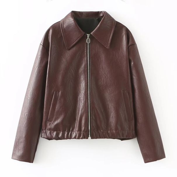 Women's Clothing Vintage Leather Jacket – Distressed Biker Style With Asymmetrical Zipper (Black, Oversized Fit)_ecoleips.com