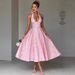2026 European And American Cross-border V-neck Halter Neck Jacquard Dress, High-end Evening Gown, Spring/summer Elegant_ecoleips.com