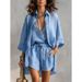 Women's Summer 3-Piece Set Lapel Button Front Cardigan Deep V Vest Shorts Casual Outfit_ecoleips.com