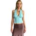 Asymmetric Halter Neck Top - U Neck Backless Blouse With Lace Trim, Stretchy Polyester Spandex Blend_ecoleips.com