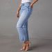 European And American New Stretch Straight Jeans Women's Elegant Commuter Ripped Washed Trousers_ecoleips.com