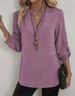 Women's Casual Loose V Neck Shirt 2025 Spring Summer European American Style plus Size Solid Color Foreign Trade New Top_ecoleips.com