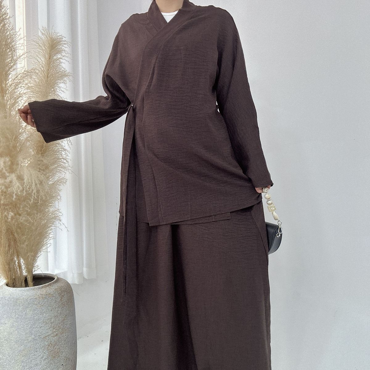 Modest Abaya Dress Middle East Dubai Style Solid Color Top Skirt Suit Abaya Casual Lace Women's Fashion_ecoleips.com