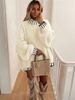 Women's Clothing Women's High Neck Oversized Sweater With Contrast Color Design - Soft Polyester Blend, Loose Fit, Streetwear Chic_ecoleips.com