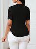K Fashionable And Versatile Single Breasted Solid Color Slim Fit Embroidered Hollow Short Sleeved Top_ecoleips.com