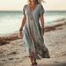 Creative Floral Women's Summer V-Neck Short Sleeve Dress, Mid-Length Dress_ecoleips.com