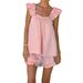 Women's Summer Casual Cotton Linen Two Piece Set V-Neck Sleeveless Vest Ruffled Trim Shorts European American Style_ecoleips.com