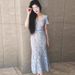 Women's Crochet Lace Fishtail Dress - Square Neck Hollow Out Summer Dress In Blue_ecoleips.com