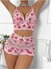 Aria Basics Foreign Trade Cross-border European American Sexy With Lace And Red Lip Print, See-through Home Erotic Lingerie Set_ecoleips.com