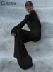 Cutenew High Street Women Maxi Dresses Classic Solid Backless Full Sleeve Sheath Concise Robe Female Elegant Banquet Vestidos_ecoleips.com