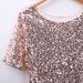 Women Shine Sequin Y2k T-Shirts Short Sleeve Spoon Collar Mid-Length Tee Tops Clubwear_ecoleips.com