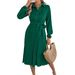 2026 Spring/Summer European And American Elegant Solid Color Collared Long Sleeve Waist-Cinching Pleated Dress_ecoleips.com
