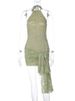 Mozision Lace Halter Backless Sexy Mini Dress Women Green Off-shoulder Sleeveless Draped Ruched Skinny Club Party Dresses_ecoleips.com