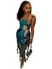 Women's Clothing Spring And Summer New Fashion Printed Chest Wrap Slit Ruffle Dress Spot Model_ecoleips.com