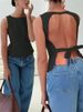 Women's Sexy Solid Color Backless Tank Top For Summer Club Sleeveless Knot Backless Tee Top Streetwear Y2K Clothes 2025_ecoleips.com