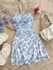 French Floral Strap Waist-Cinching Summer 2025 New Stylish Design Niche Fashion Casual Dress_ecoleips.com