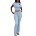 Women's Casual 2 Piece Set mid Waist Flared Pants Leggings Short Top Y2K Style Full Length Polyester Spring/Autumn Wear_ecoleips.com