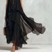 Elegant Black Chiffon Maxi Dress With Asymmetrical Hem, Sleeveless Bohemian Evening Dress For Women, Flowy A-Line Evening Gown_ecoleips.com